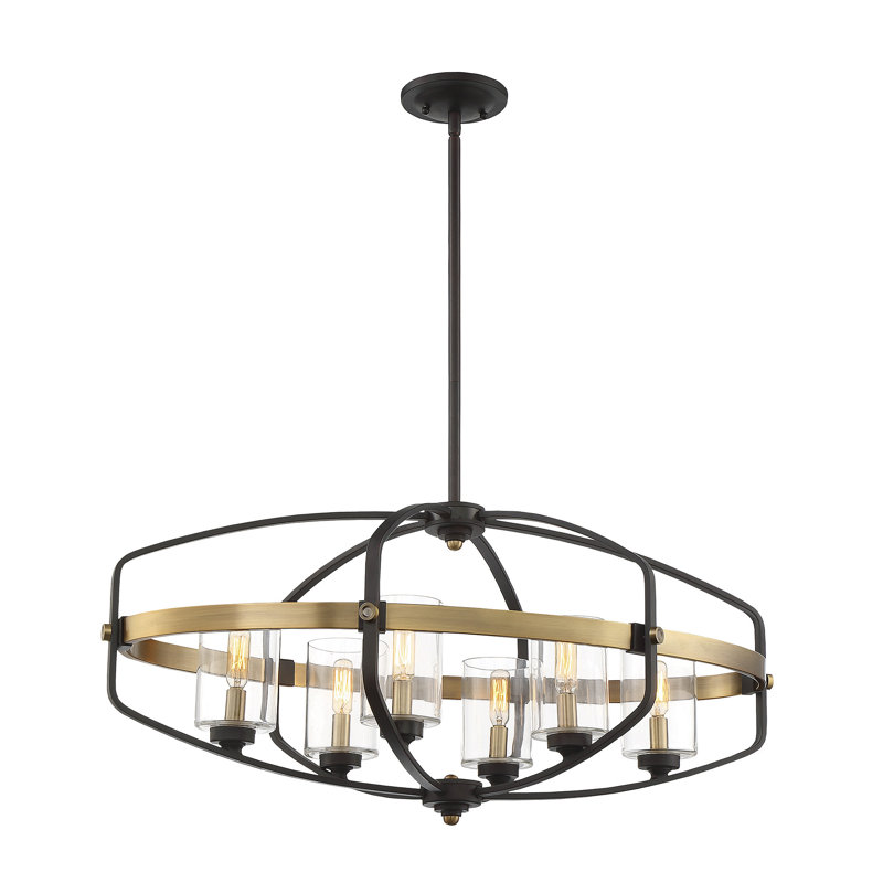 Luminaire à 6 lumières Kirkland en bronze anglais et laiton chaud Kirkland