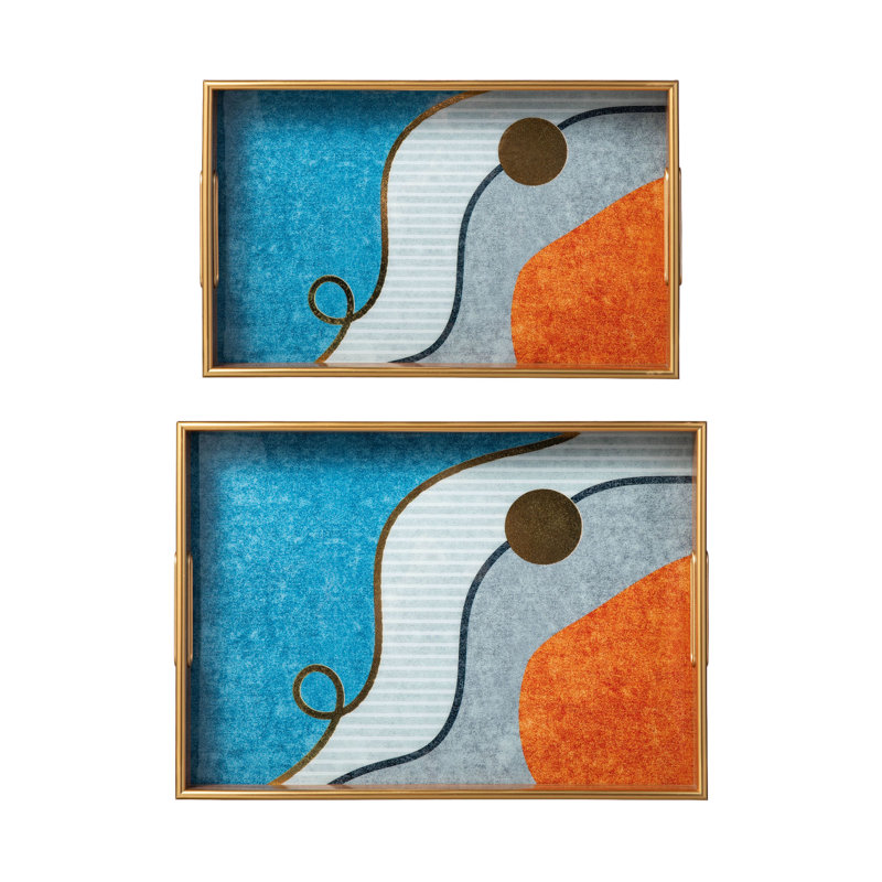 Plateaux décoratifs rectangulaires abstraits en bois et en plastique avec poignées