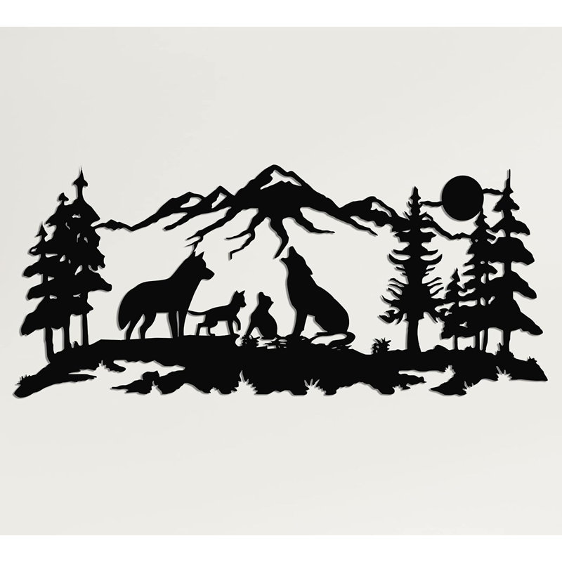 Famille de loups, décoration murale en métal pour la maison et l'extérieur - Décoration murale géométrique murale