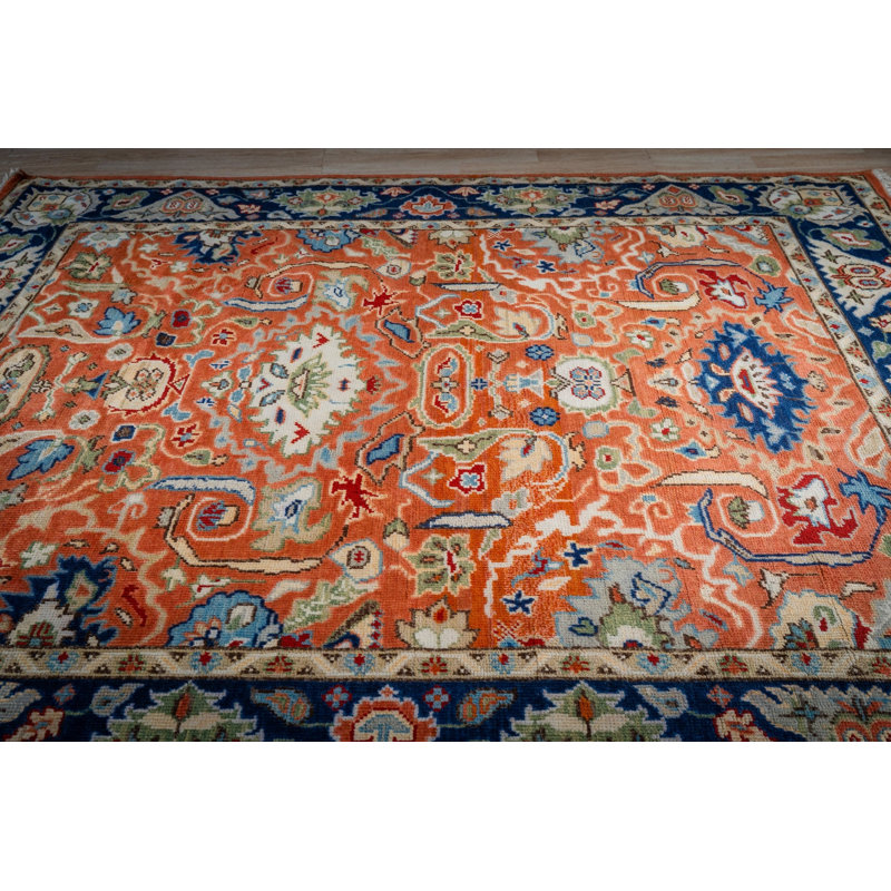Tapis traditionnel en laine rouille noué à la main Oushak