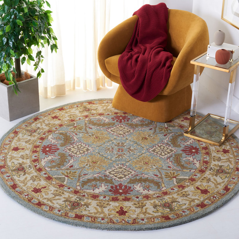 Tapis bleu clair / ivoire en laine touffeté à la main Tingley, Rond 6 pi