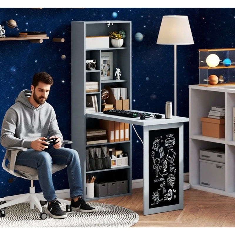 Fold-Out Convertible Office Desk, Wall Mount Computer Desk, Gris