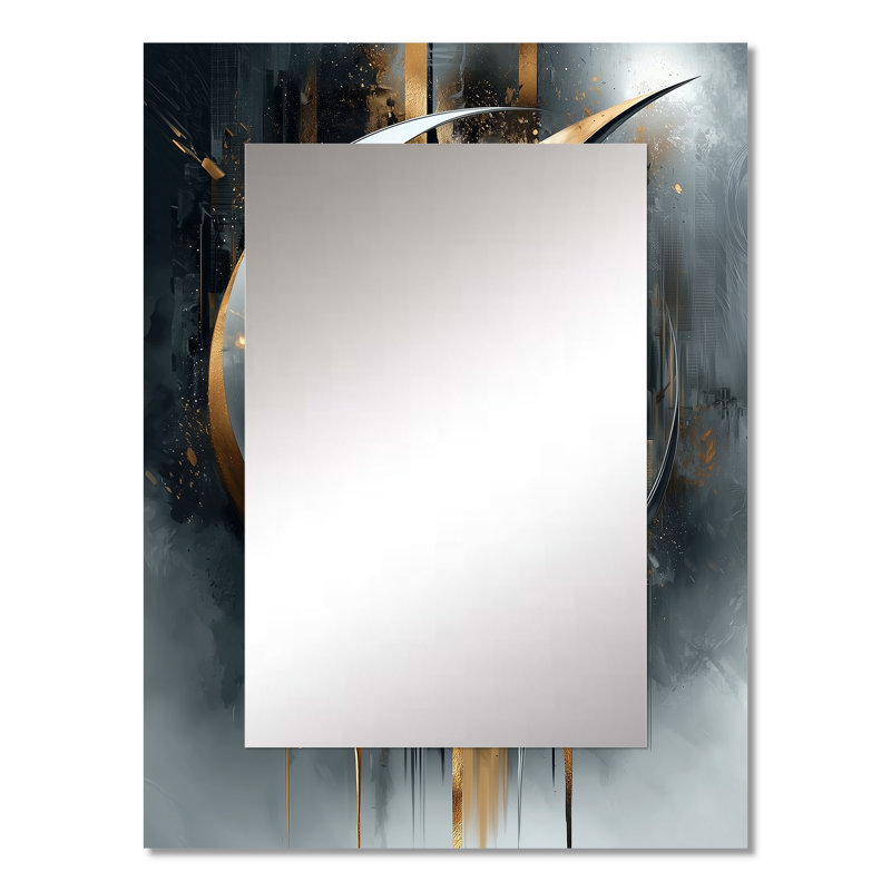 Black And Gold Abstract Shapes And Lines III - Abstract Shapes Large Wall Mirror, Gold Unique Mirror, Printed Metal Art