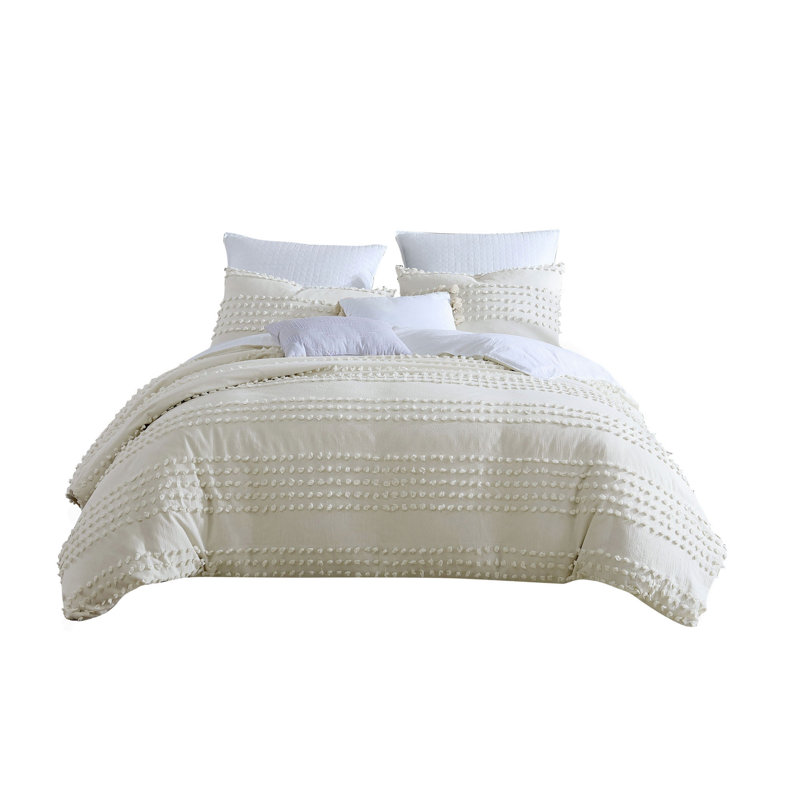 Swift Home Marilla 100% Cotton 5-Piece Clip Jacquard Pom Pom Texture Comforter Set - 2 Decorative Pillows Included - All-Seasonal Warmth, Durable, Easy Care