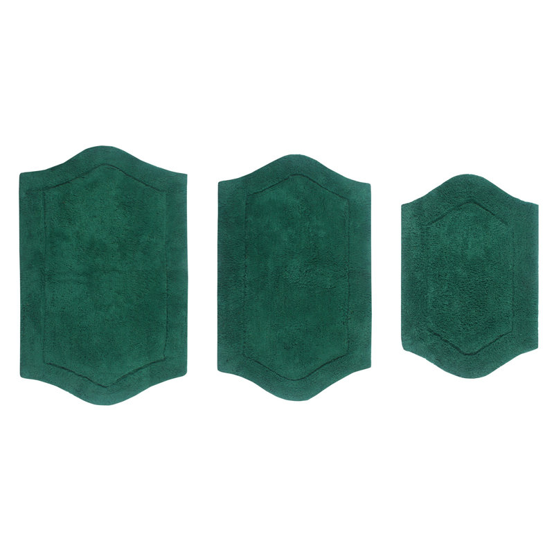 Morissette 100% Cotton Bath Rug, Non-Slip, Quick Dry, Machine Washable - 3 Piece Set, Bottle Green