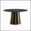 Table de salle à manger moderne en pierre artificielle ronde avec base en fer noir, six places, design élégant et durable