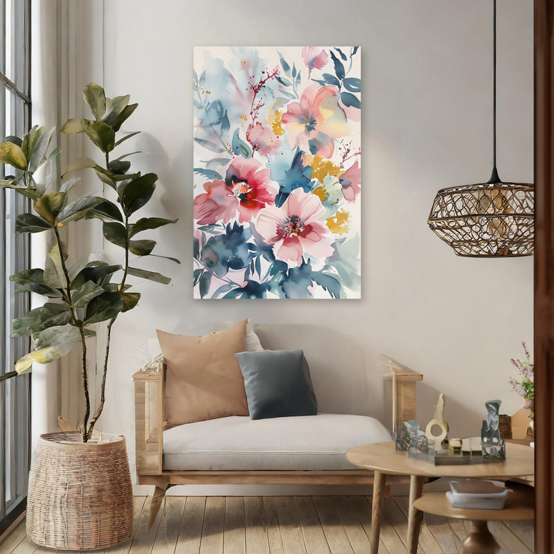 Fleurs et botanique Magnusson - aquarelle bouquet floral, H 48 po x l 32 po
