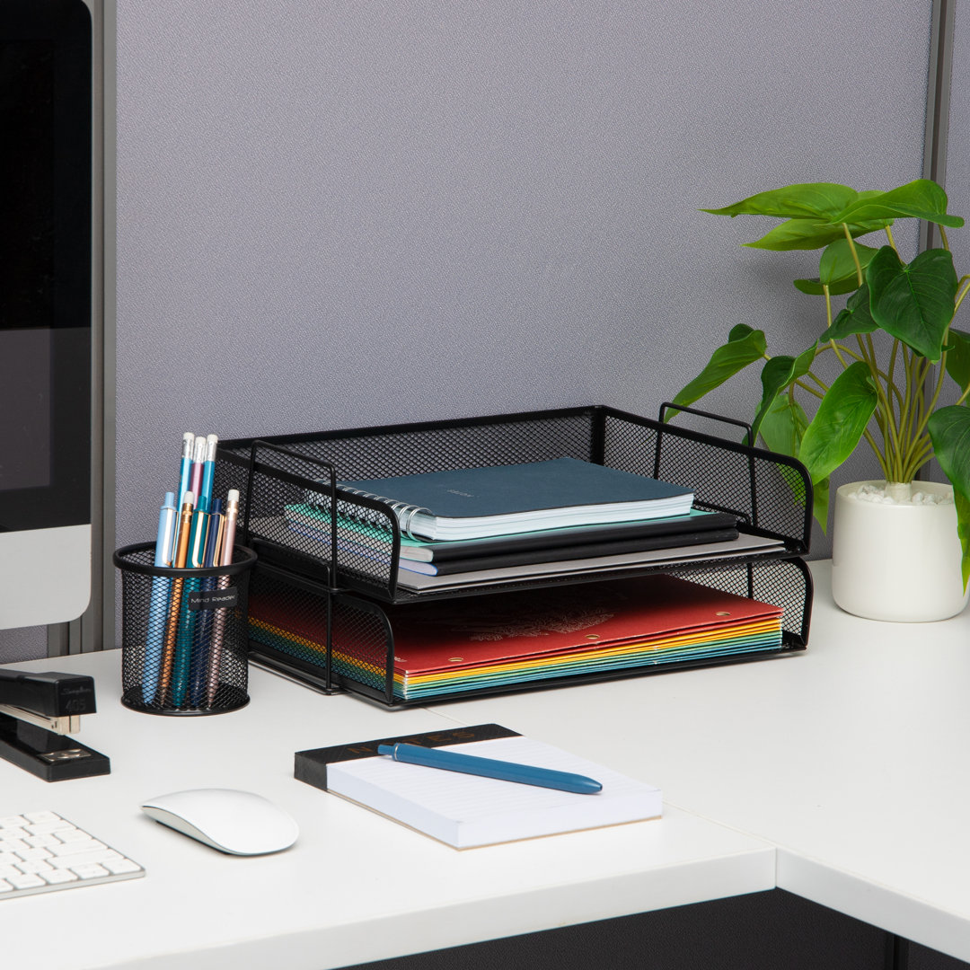  Stackable Paper Tray, Desktop Organizer, File Storage, Metal, 13.25"L x 9.75"W x 6.25"H, 2 Pieces, Silver (Set of 2) Inbox Zero 