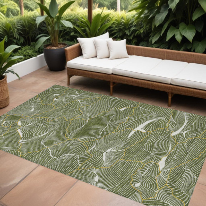 Tapis intérieur lavable abstrait vert olive et ivoire 10 pi x 14 pi