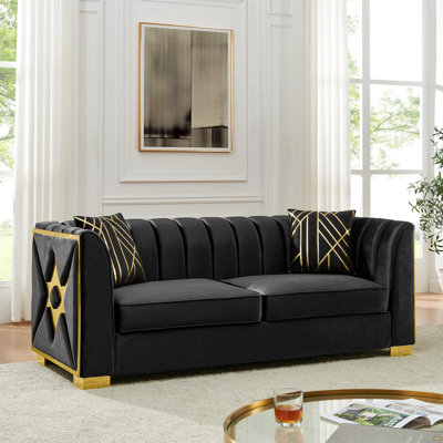 81.1 Inches Velvet Button Tufted Sofa Couch With 2 Pillows