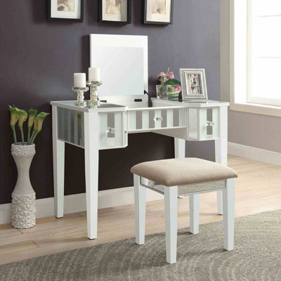 Transitional Style 1pc Vanity with Stool Set