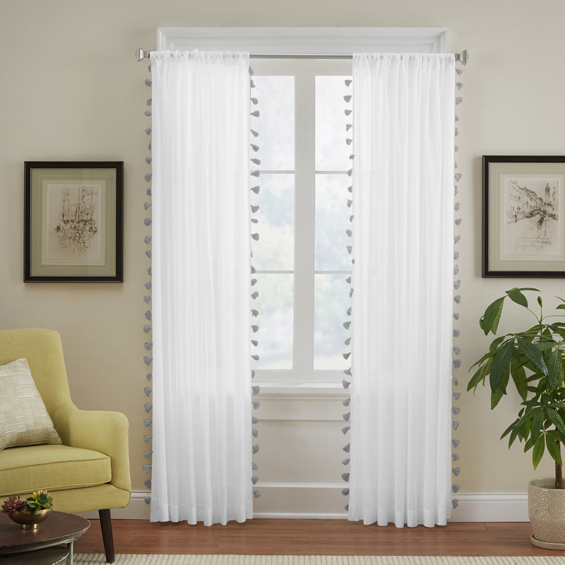 Panneau de rideau simple semi-transparent 100 % coton avec passe-tringle Brackett, Gris