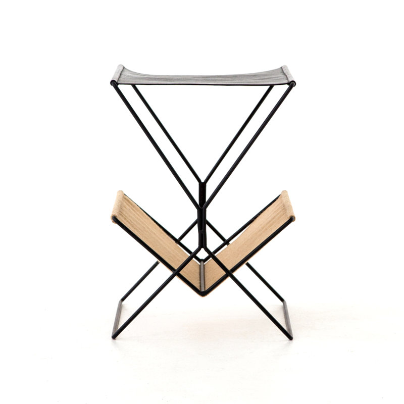 Black Metal and Hemp Freestanding Magazine Rack