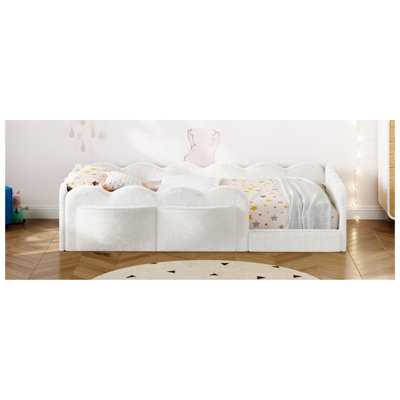 Twin Size Upholstered Floor Bed, White
