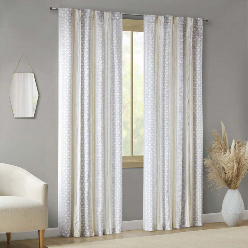 Polyester Curtains,Curtain Panel with Tufted Stripe and Lining