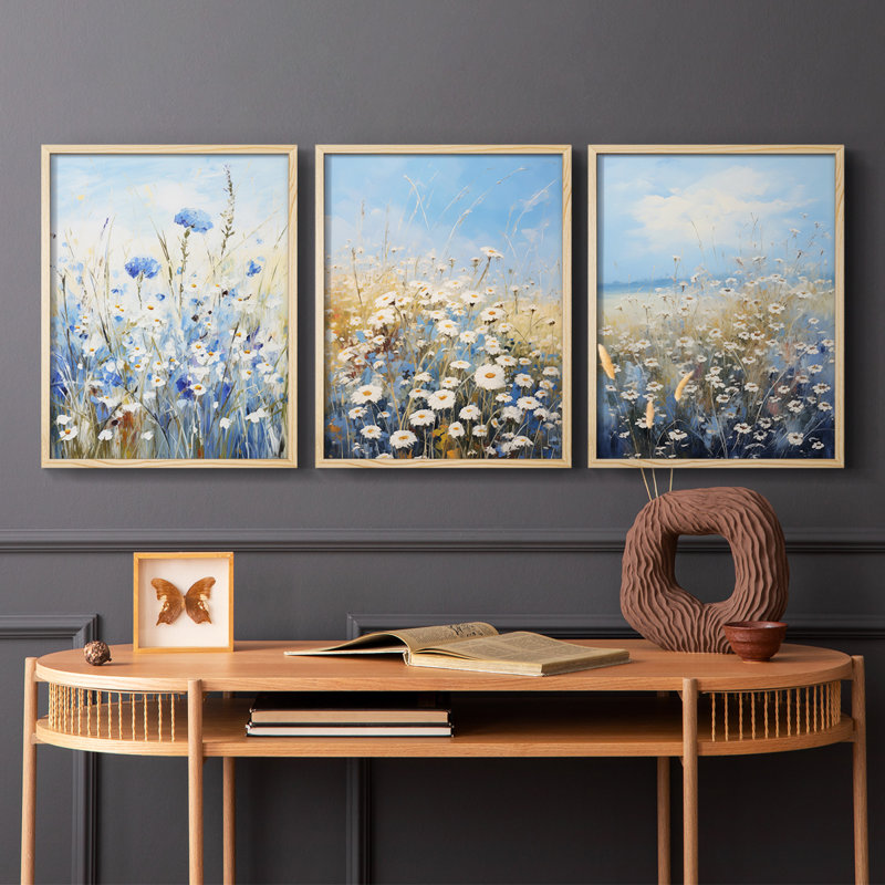 Étude florale II - lot de 3 estampes numériques - prêt à être accroché, Encadré naturel, H 14 po x l 11 po