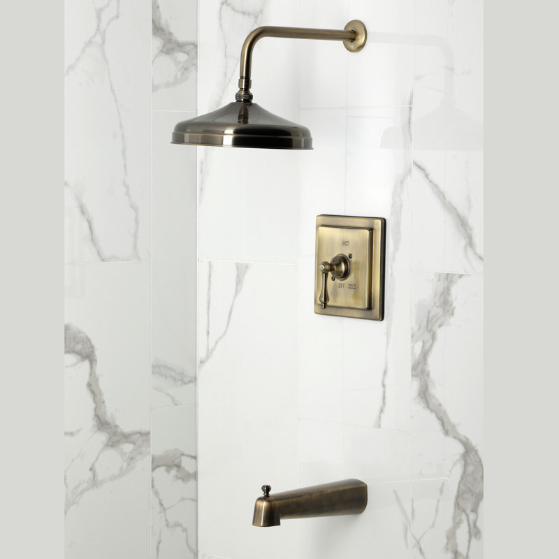 Kingston Brass Single-Handle Pressure Balanced Tub And Shower Faucet, Lever Handle, Antique Brass