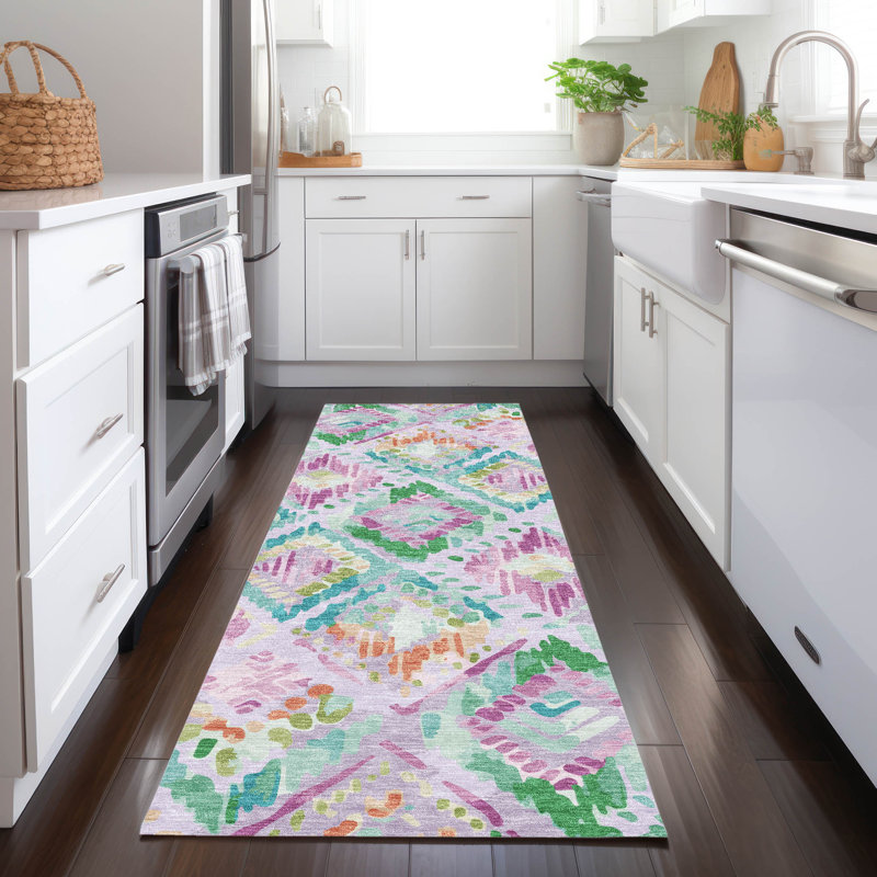 Machine Washable Indoor/Outdoor Christain ACN1331 Lavender Rug, Runner 2'3" x 7'6"