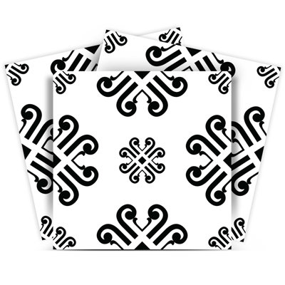 12" X 12" Black and White Daisy Peel and Stick Removable Tiles