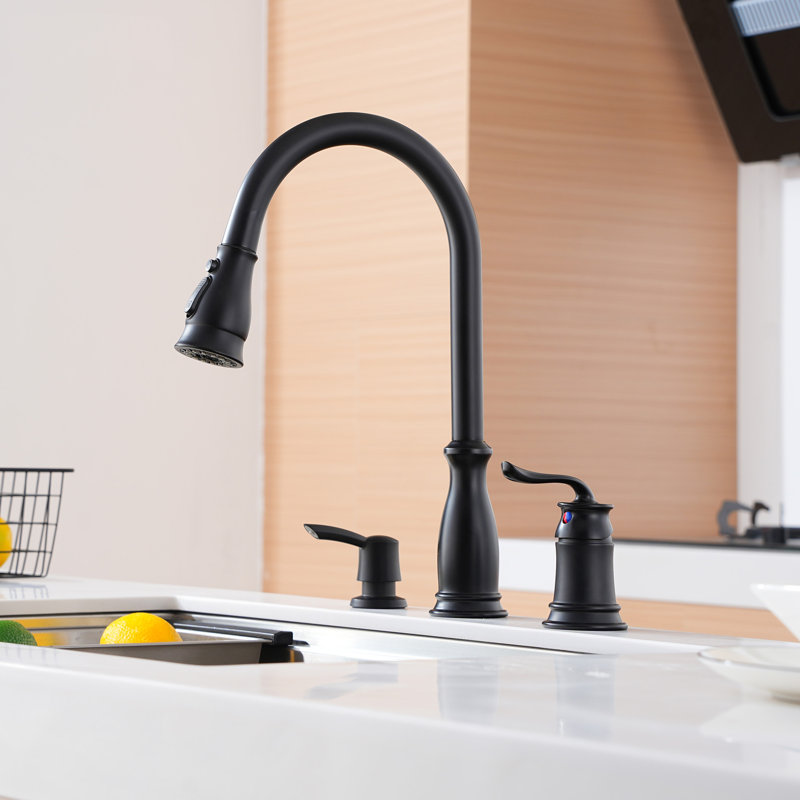 Boyel Living Pull Down Kitchen Faucet with Soap Dispenser, Matte Black
