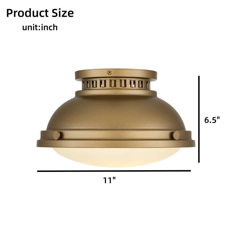 11-Inch Polished Brass Flush Mount ，1-Light, Gold, 6.5" H x 11" W x 11" D