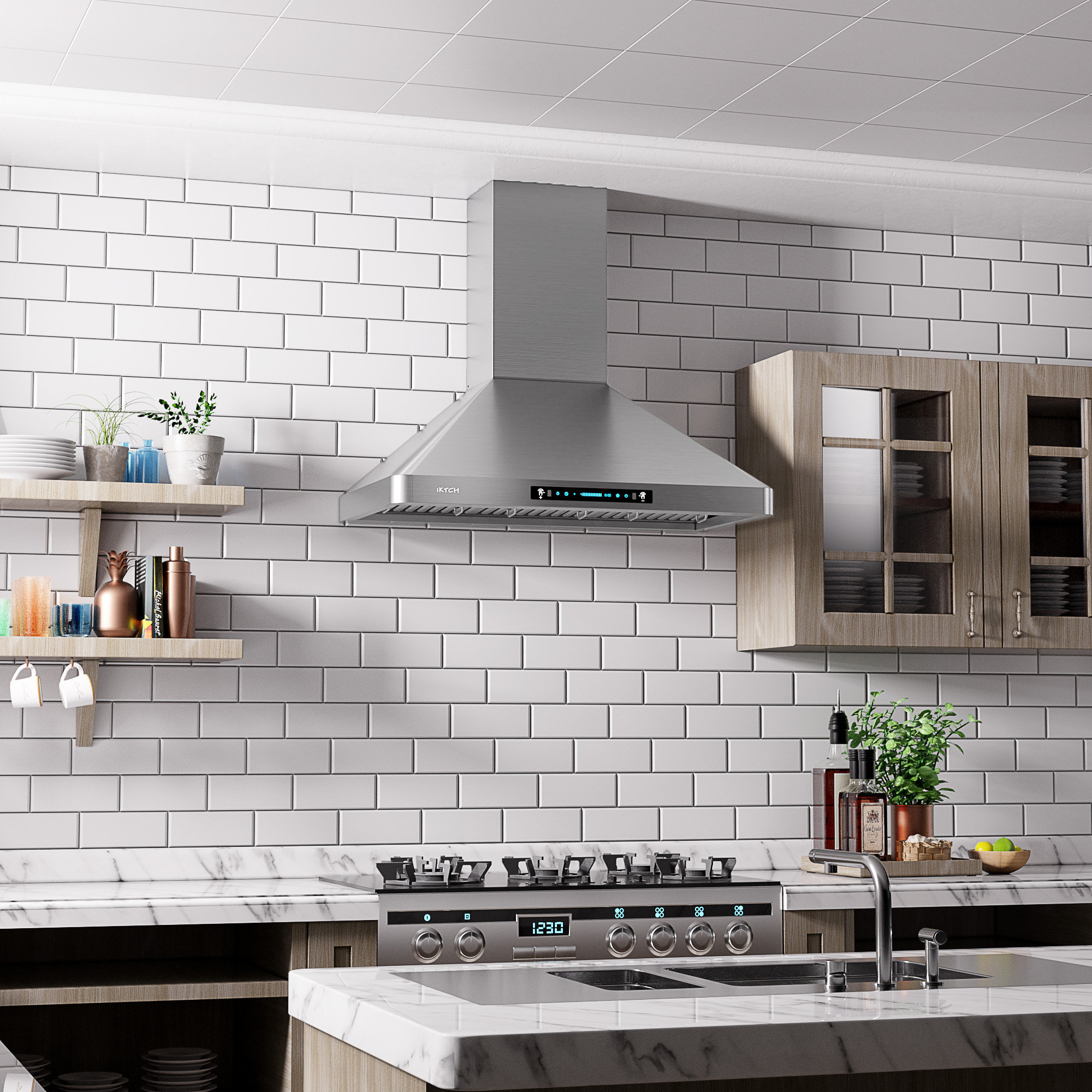 iKTCH 30-in 900-CFM Ducted Stainless Steel Wall-Mounted Range Hood with  Charcoal Filter in the Wall-Mounted Range Hoods department at