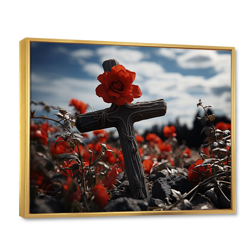 Croix religieuse, guide divin, Cadre flottant doré, 30" H x 40" W
