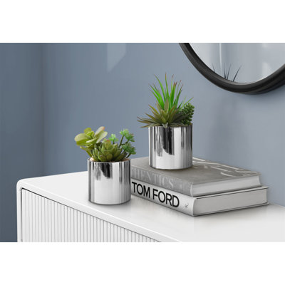 Plante artificielle, hauteur de 7 po, plante grasse, intérieur, faux, faux, table, verdure, pot, ensemble de 2, plantes vertes décoratives, pots