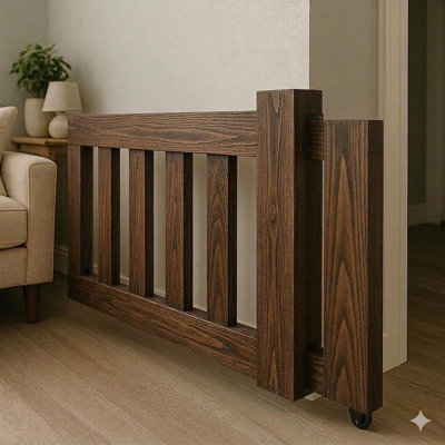 Sliding Pocket Wood Gate – Modern Space-Saving Indoor Pet Barrier 36" Dark Walnut