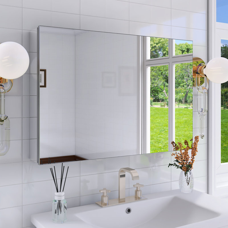 Rectangular Aluminum Medicine Cabinet With Mirror, 24"H x 36"W x 5.08"D