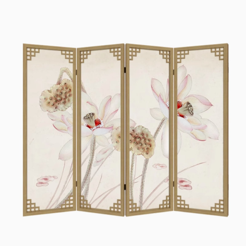 Elegant Lotus Fold Screen, 78.74" H x 94.48" W x 1.18" D