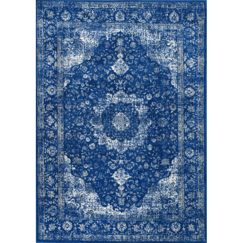 Julieanna Power Loom Performance Oriental Dark Blue Rug, Rectangle 9' x 12'