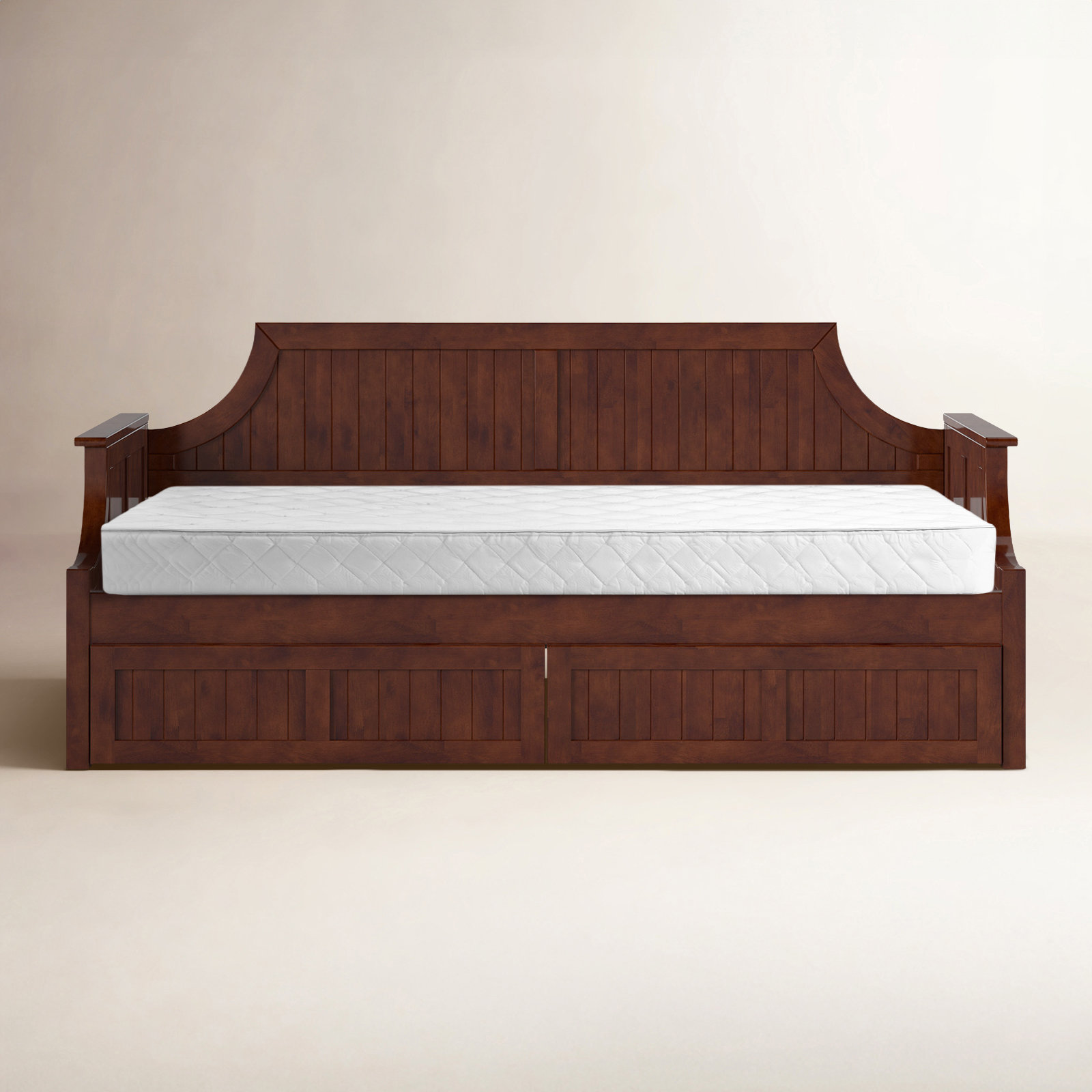 Antavious Coastal Cottage Solid Wood Twin Daybed with Storage Drawers, Walnut