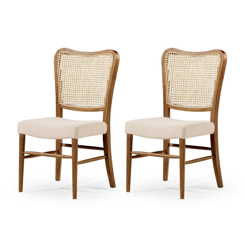 Maven Lane Vera Classical Wooden Dining Chair in Aged Black Finish with Taupe Linen Fabric Upholstery, Set of 2, Natural