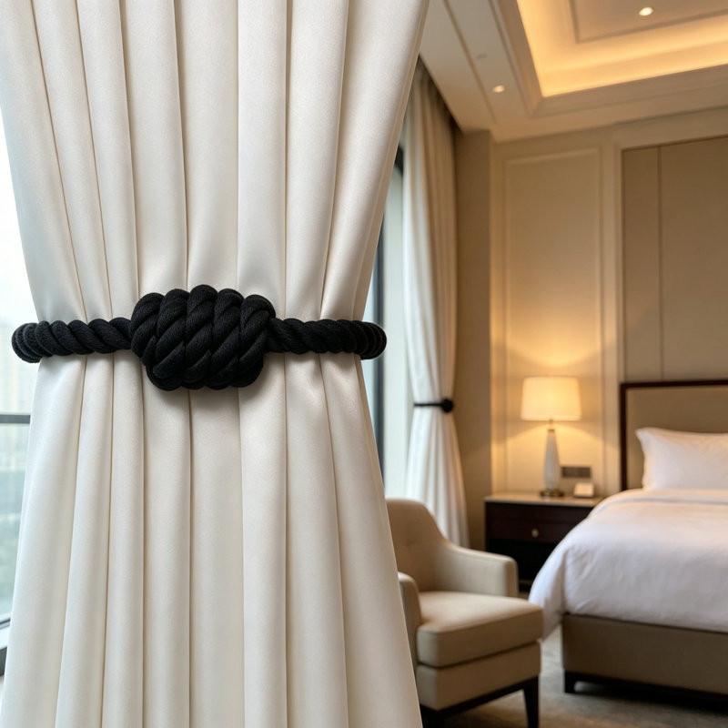Natural Fabric Curtain Holdback/Tieback, Black