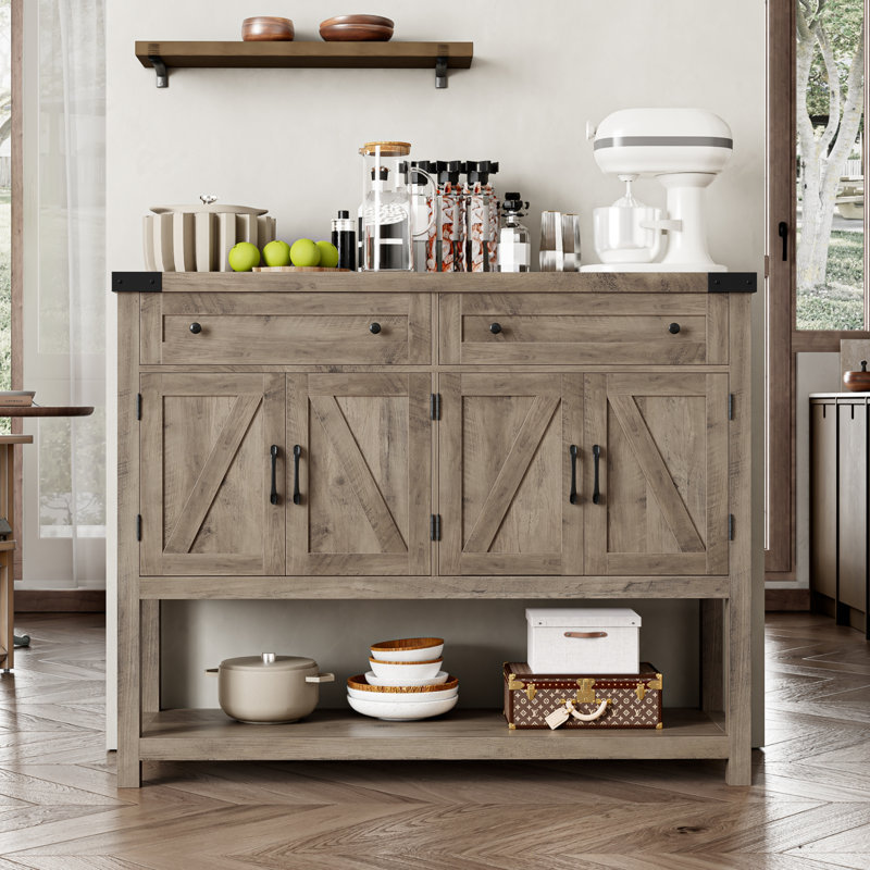 Darius 47.2" W Console Table with 2 Drawers and 2 Double-Door Cabinet, Grey
