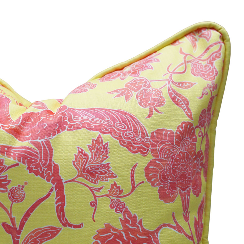 Peacock Batik Square Pillow Cover, Yellow/Pink, 20" H x 20" W
