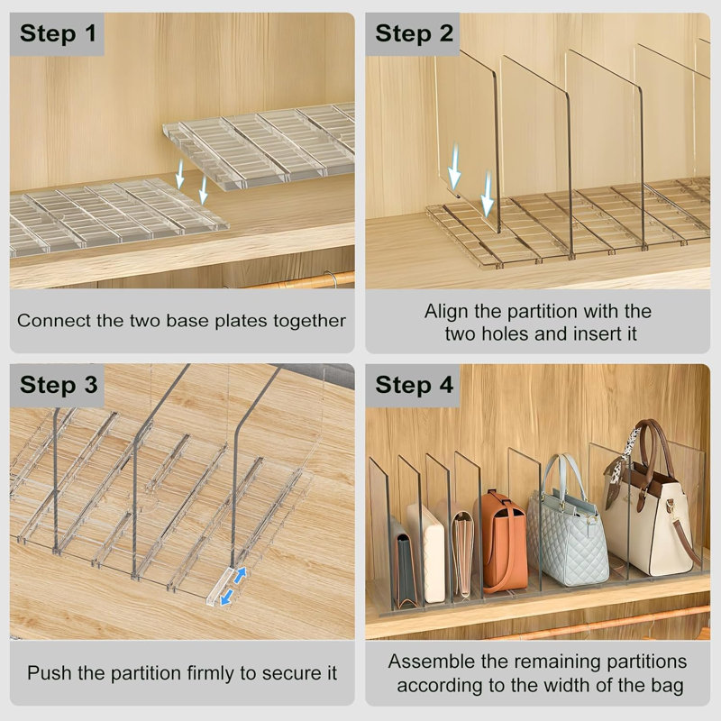 Organisateur de sac à main pour garde-robe, étagère de rangement pour sac à main transparent réglable, séparateurs d'embrayage en plastique pour organisateurs de garde-robe et rangement, Keep Carteras, livre de poche