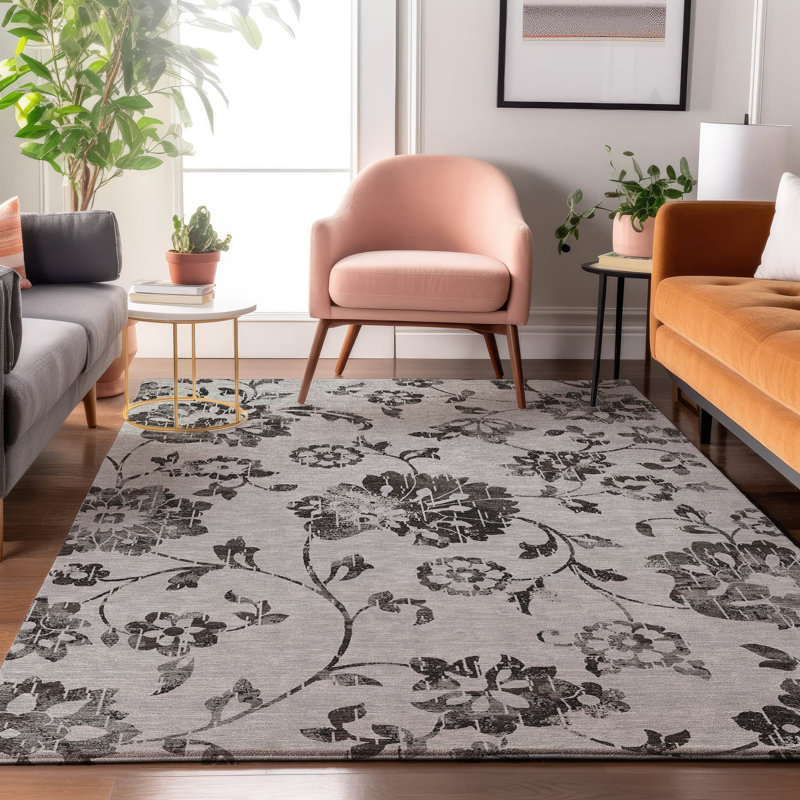 Premium Machine Washable Prisco Gray Rug, Rectangle 10' x 14'