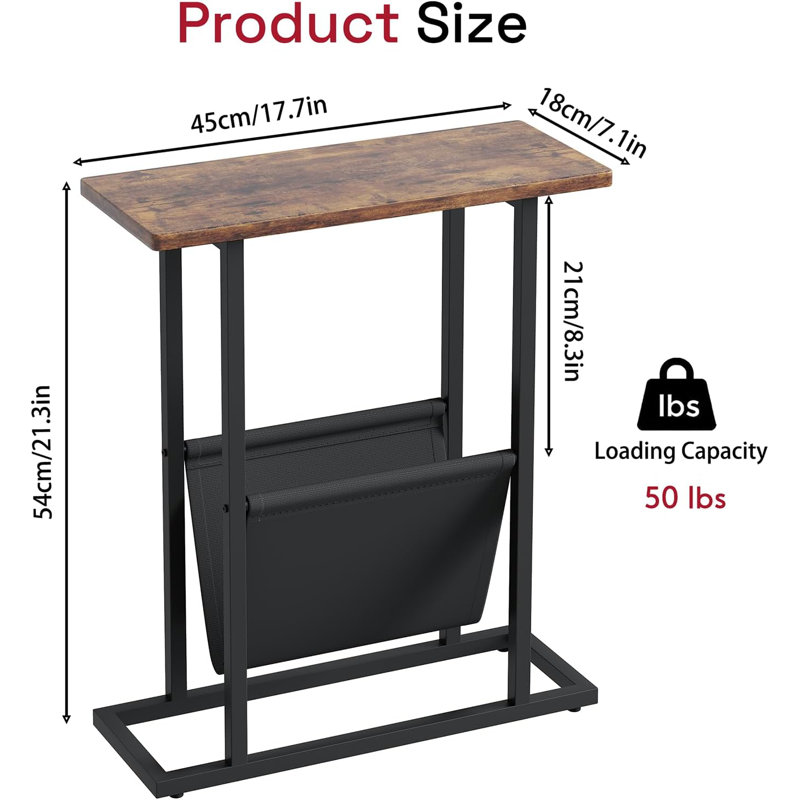 Narrow Side Table For Small Spaces, 17.7" W Slim End Table Magazine Table Nighstand With Storage Holder, Accent Skinny Snack Couch Bedside Table