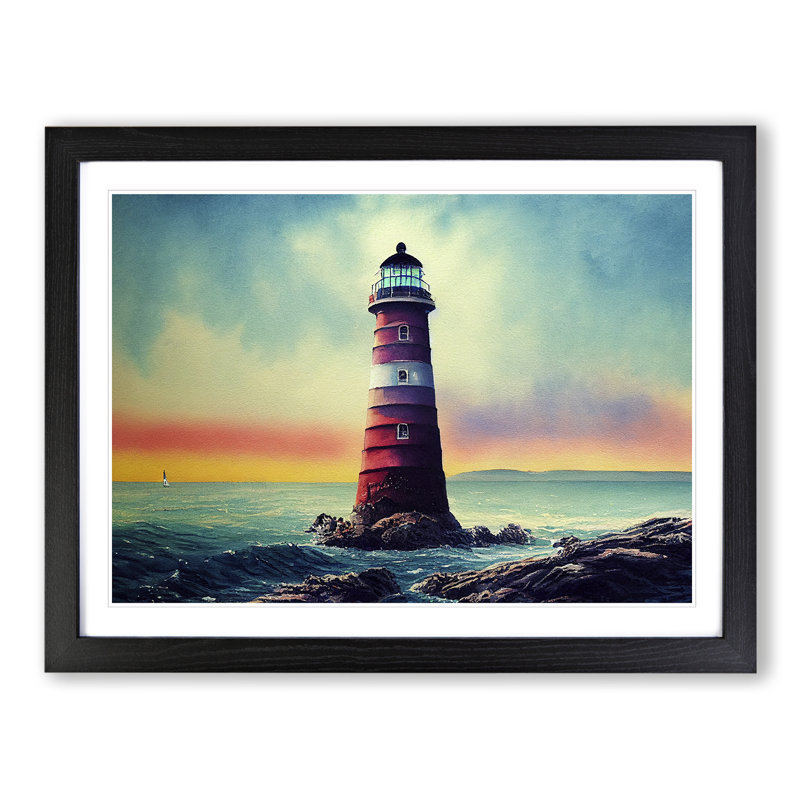 Lighthouse Vol.4 - Single Picture Frame Painting, Black, 46cm H x 64cm W x 2cm D
