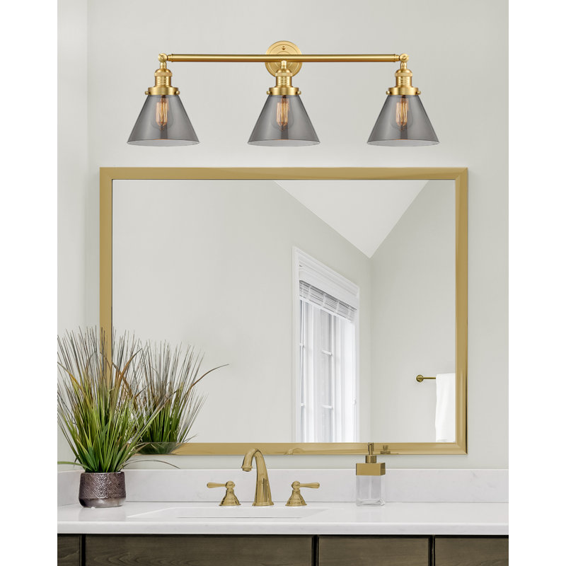 Éclairage pour salle de bain 3 lumières Sartain Cone, Fumée, Or satiné, Ampoule DEL 6 watts Vinage