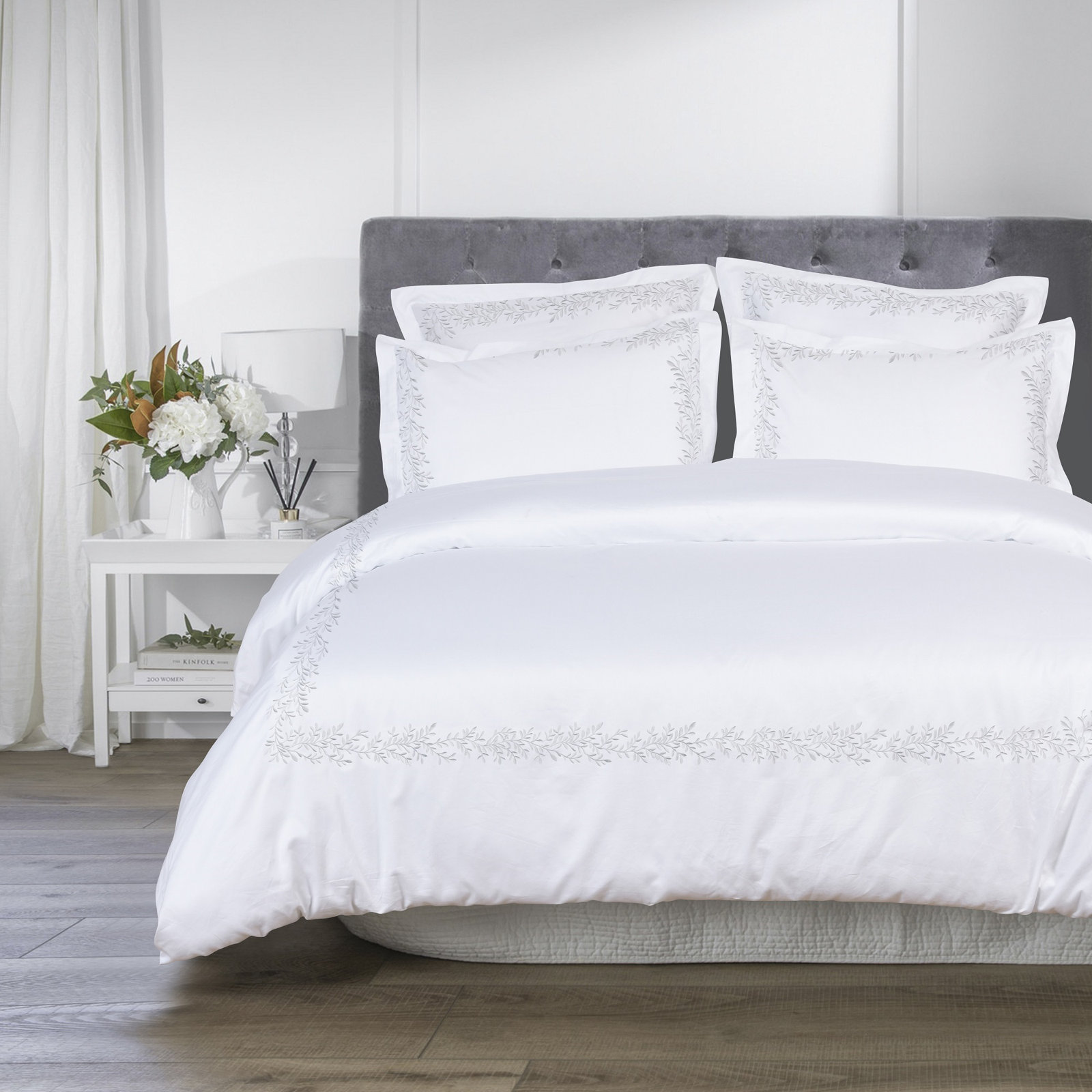 Benna Sateen Duvet Cover Set, King Duvet Cover + 2 King Shams, White