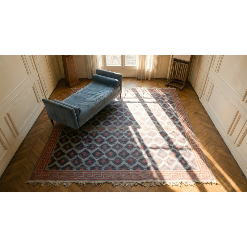 Antique Rustic Tribal Geometric Allover Pattern Cotton Dhurrie Room Size Rug