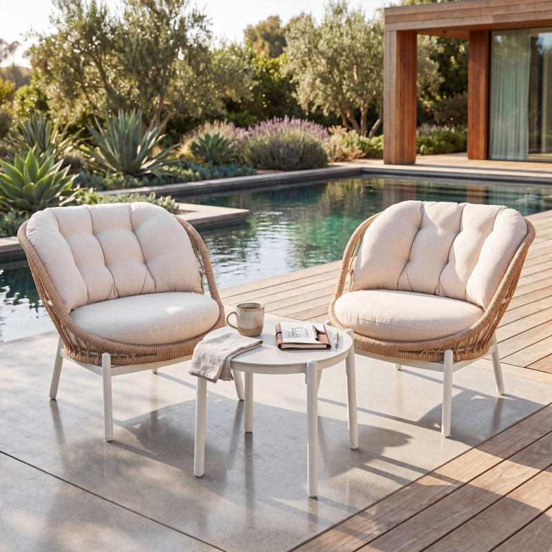 Ensemble de 3 balcons de patio en aluminium avec table ronde 19,7 po pour 2