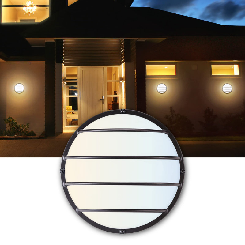 Utility LED Bulkhead Light Fixture, UV Resistant Resin Lens, 120V TRIAC Dimmable 800 Lumens CCT White Adjustable 3000K/4000K/5000K