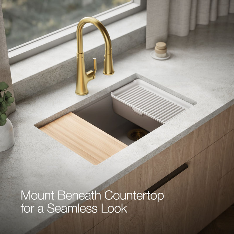 Billings Undermount Single-Bowl Workstation Kitchen Sink, Beige