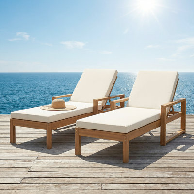 Chaise longue d'extérieur en bois d'acacia de qualité supérieure avec dossier réglable, coussins résistants à l'humidité - pour les patios et la piscine