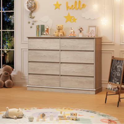 Commode 8 tiroirs pour chambre à coucher, commode à tiroirs profonds, grande commode double pour garde-robe à large plateau
