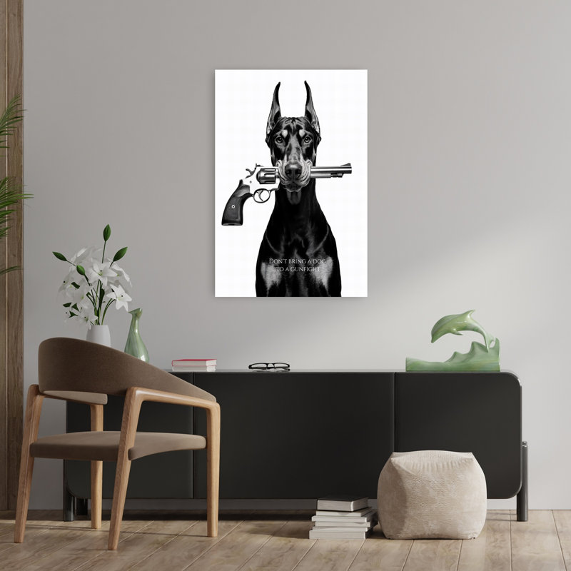 Doberman Gun Portrait Contemporary Dog Portrait, art mural, H 36 po x l 24 po